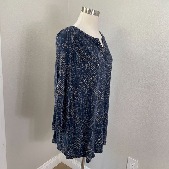Lucky Brand Womens Plus 3X Tunic Top 3/4 Sleeve V Neck Shirt Boho - Picture 3 of 11
